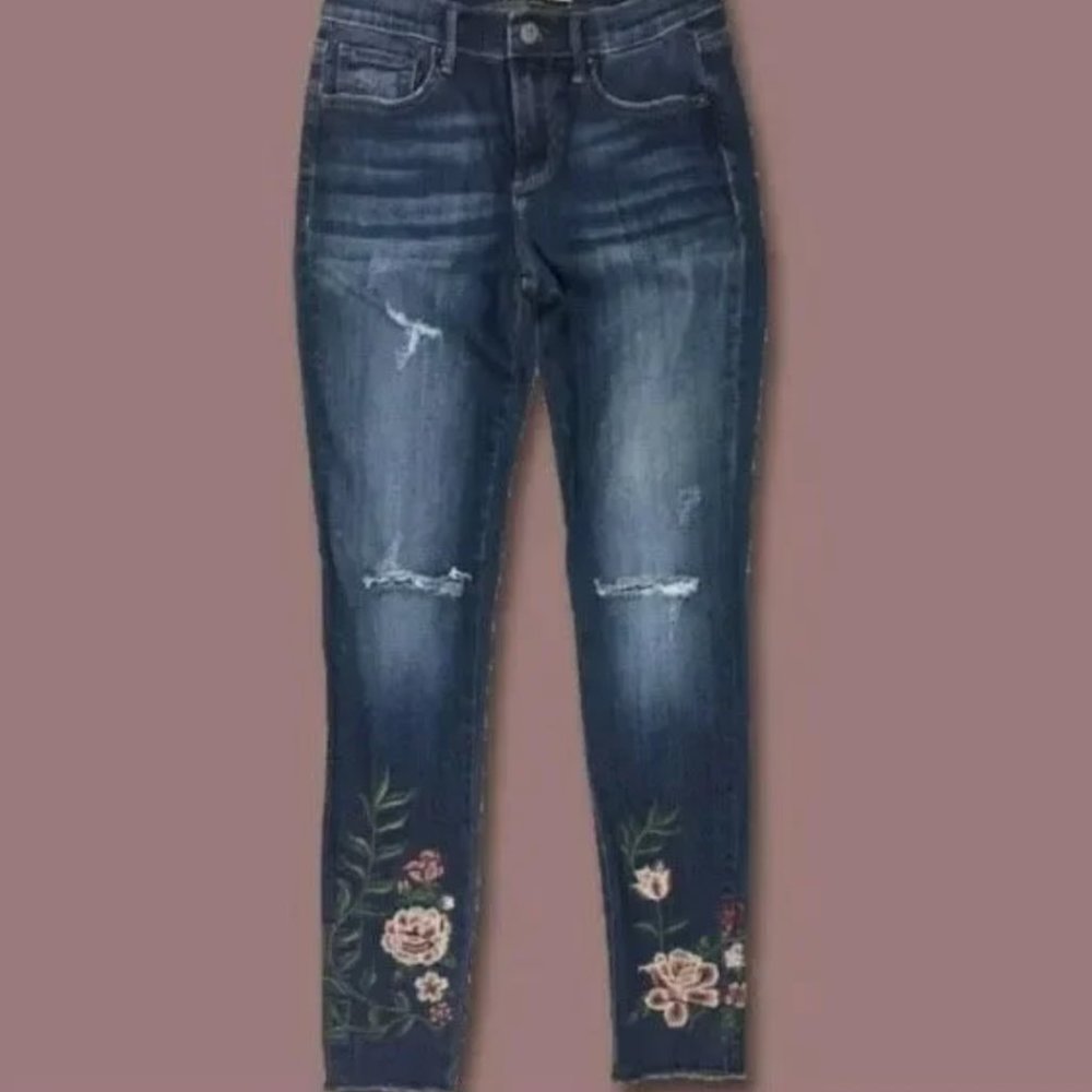 DRIFTWOOD Dark Blue Ankle Jeans with Floral Design
